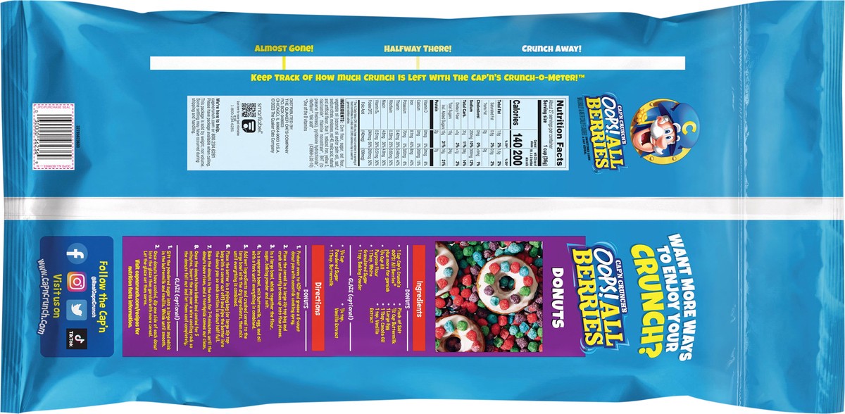 slide 8 of 8, Cap'n Crunch Sweetened Corn & Oat Cereal Oops All Berries Naturally And Artificially Flavored 34 Oz, 34 oz