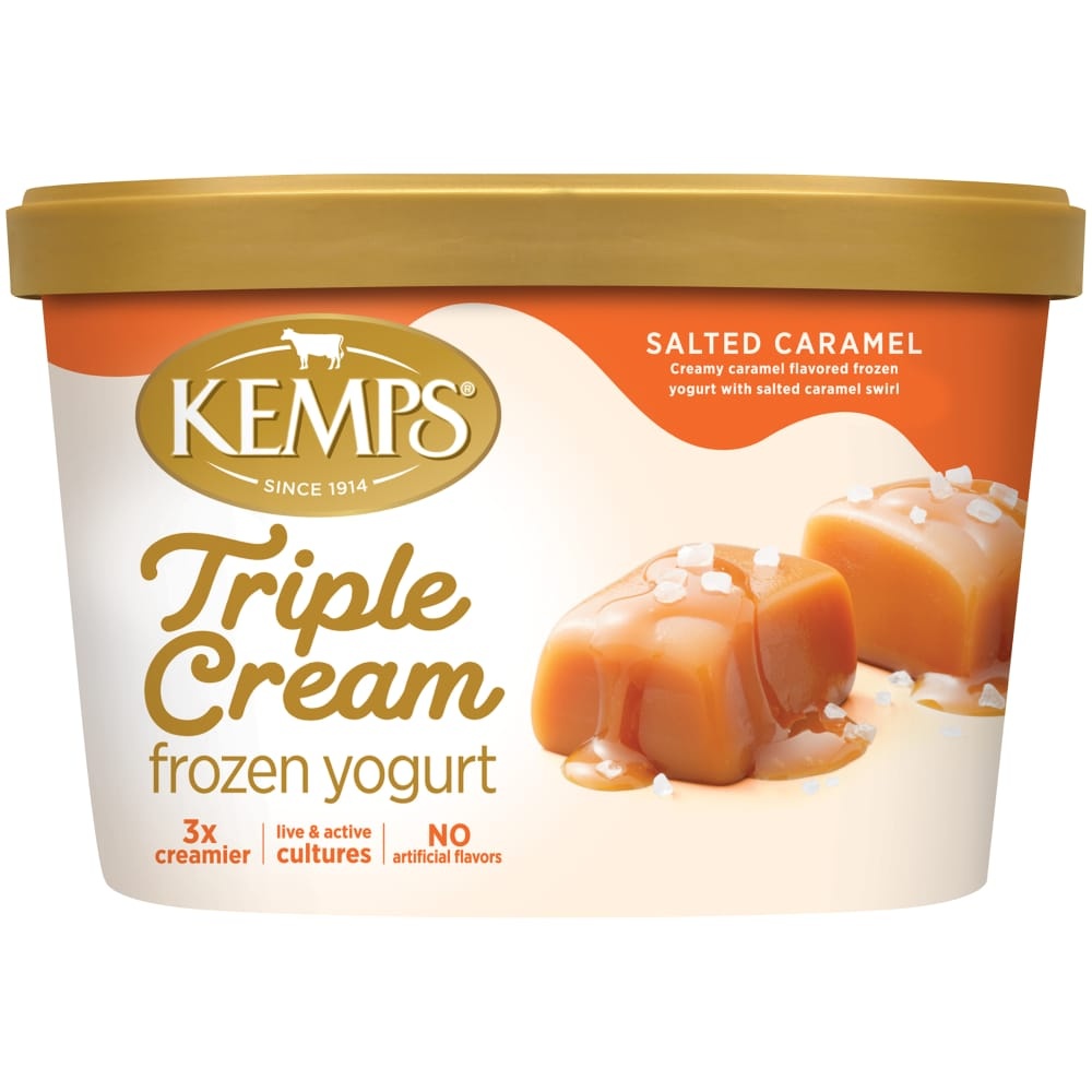 slide 1 of 1, Kemps Triple Cream Salted Caramel Frozen Yogurt, 48 oz