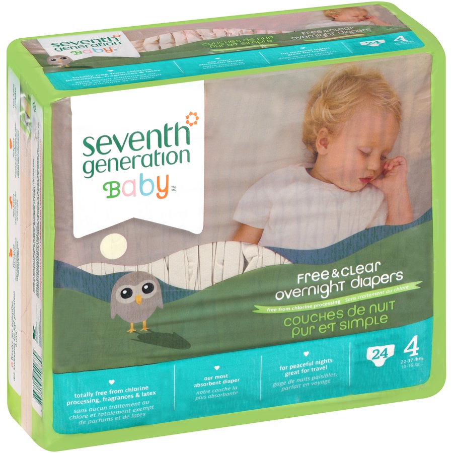 slide 2 of 3, Seventh Generation Disposable Overnight Stage 4 Diapers, 24 ct