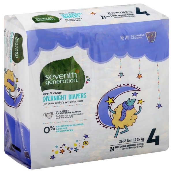 slide 1 of 3, Seventh Generation Disposable Overnight Stage 4 Diapers, 24 ct