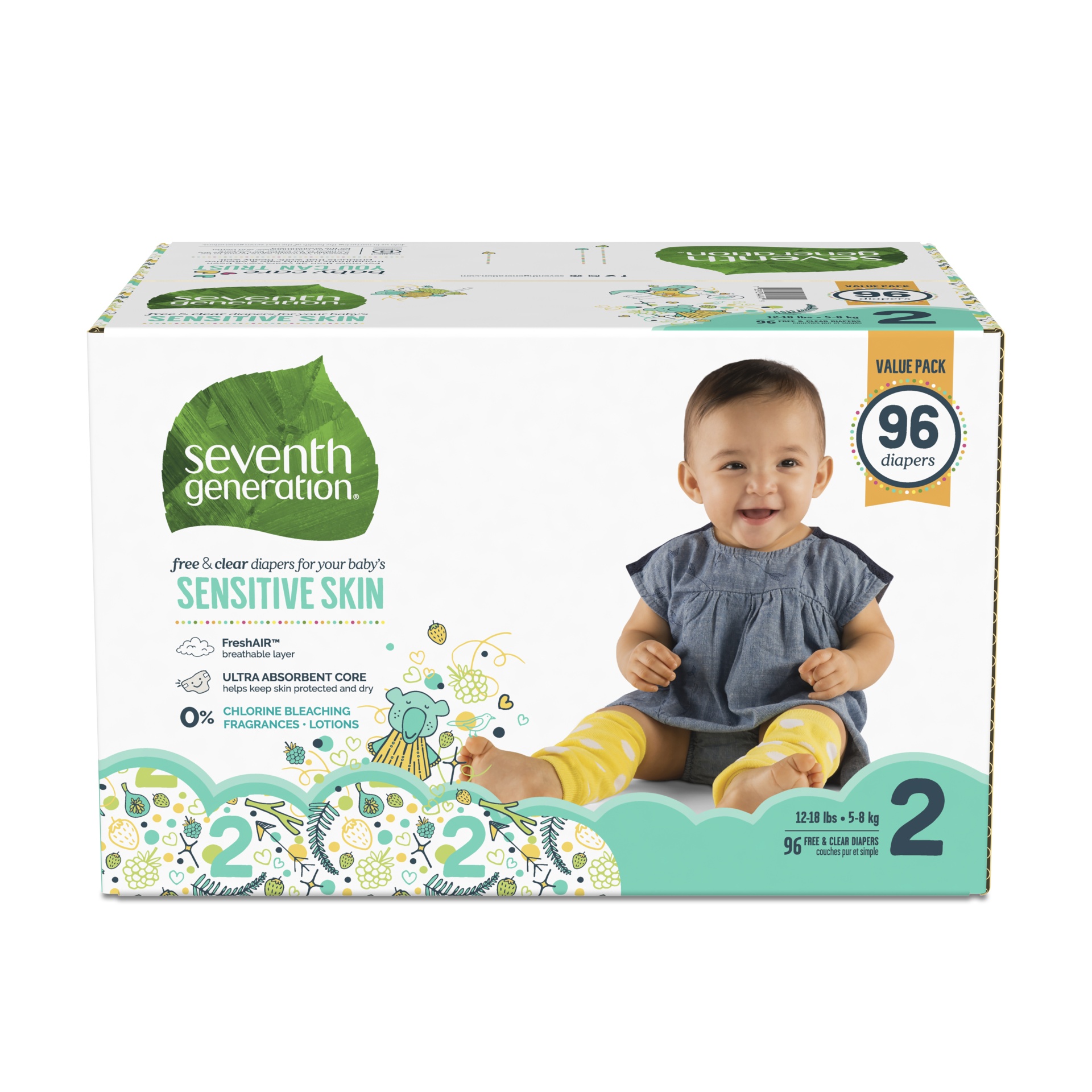 slide 1 of 4, Seventh Generation Free & Clear Diapers Size, 2 pk; 96 ct