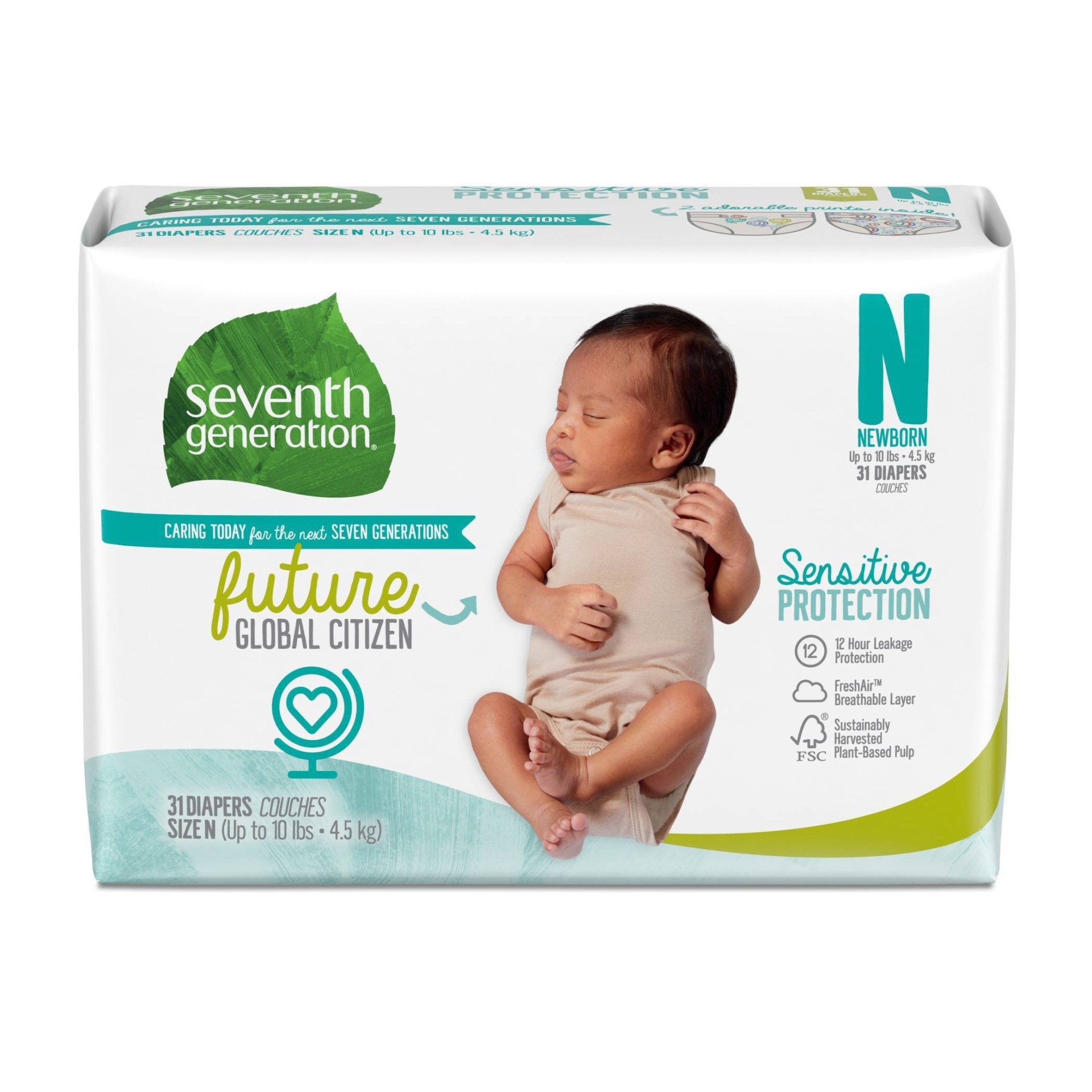 slide 1 of 6, Seventh Generation Sensitive Protection Baby Diapers Size Newborn, 31 ct