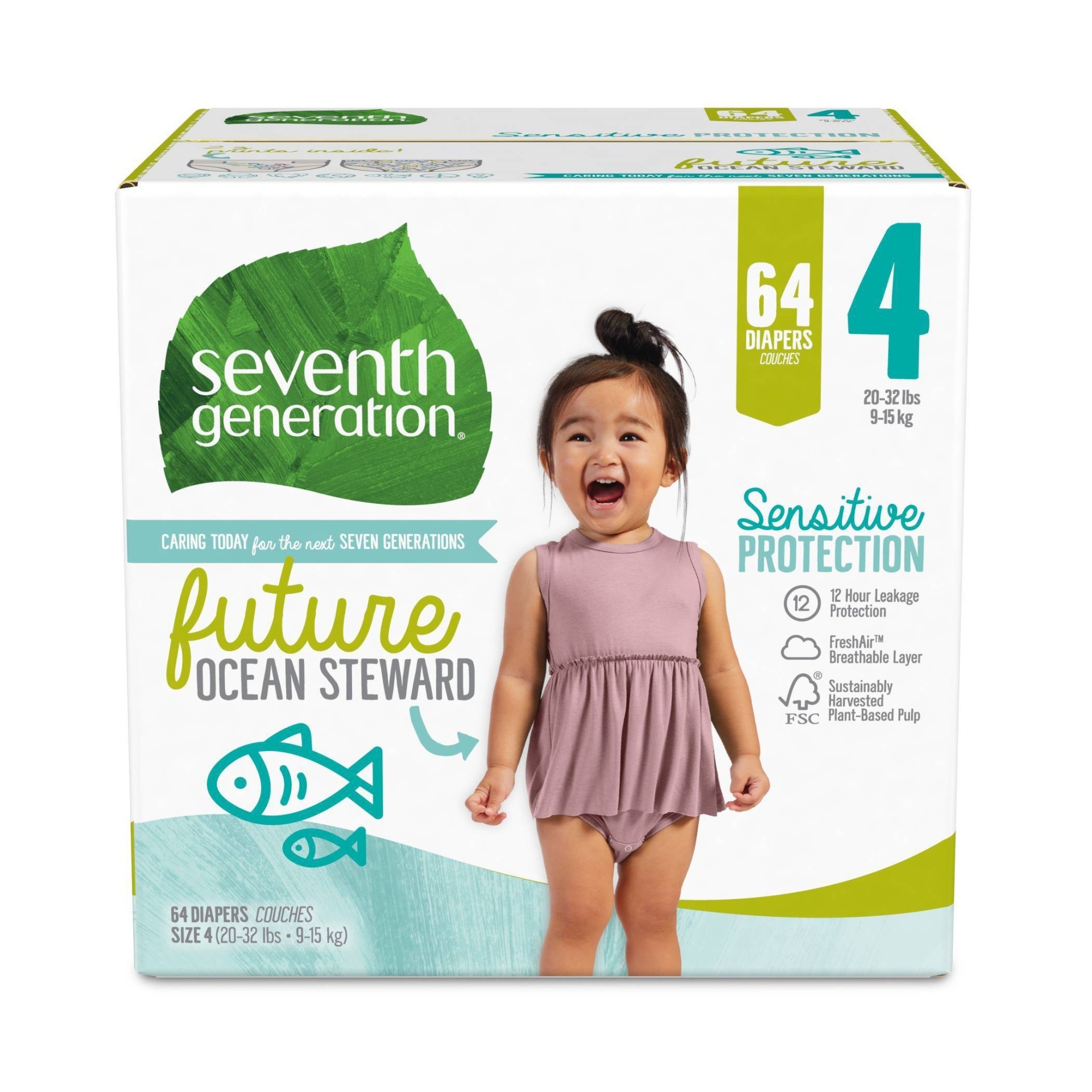 slide 1 of 6, Seventh Generation Sensitive Protection Diapers Super Pack - Size, 4 x 64 ct