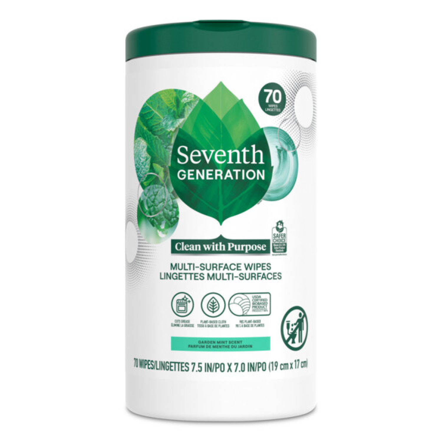 slide 1 of 8, Seventh Generation Garden Mint Multi-Surface Cleaning Wipes - 70ct, 70 ct