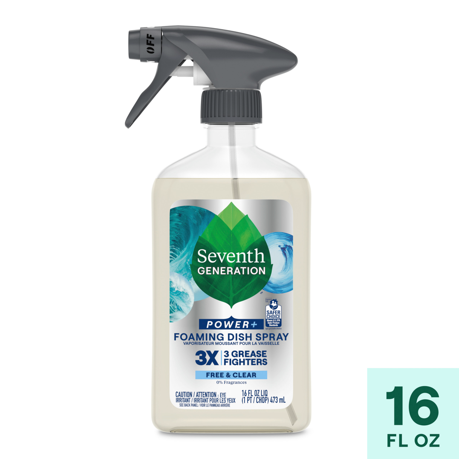 slide 1 of 8, Seventh Generation Power+ Free & Clear Foaming Dish Spray, 16 oz