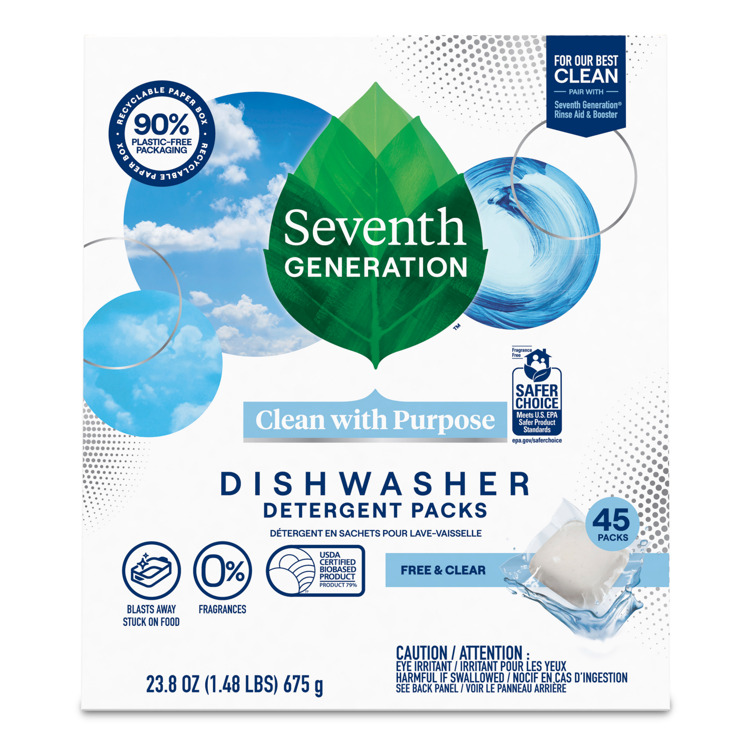 slide 4 of 5, Seventh Generation Free & Clear Dishwasher Detergent Packs 45 ea, 45 ct
