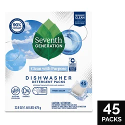 Seventh Generation Free & Clear Dishwasher Detergent Packs 45 ea