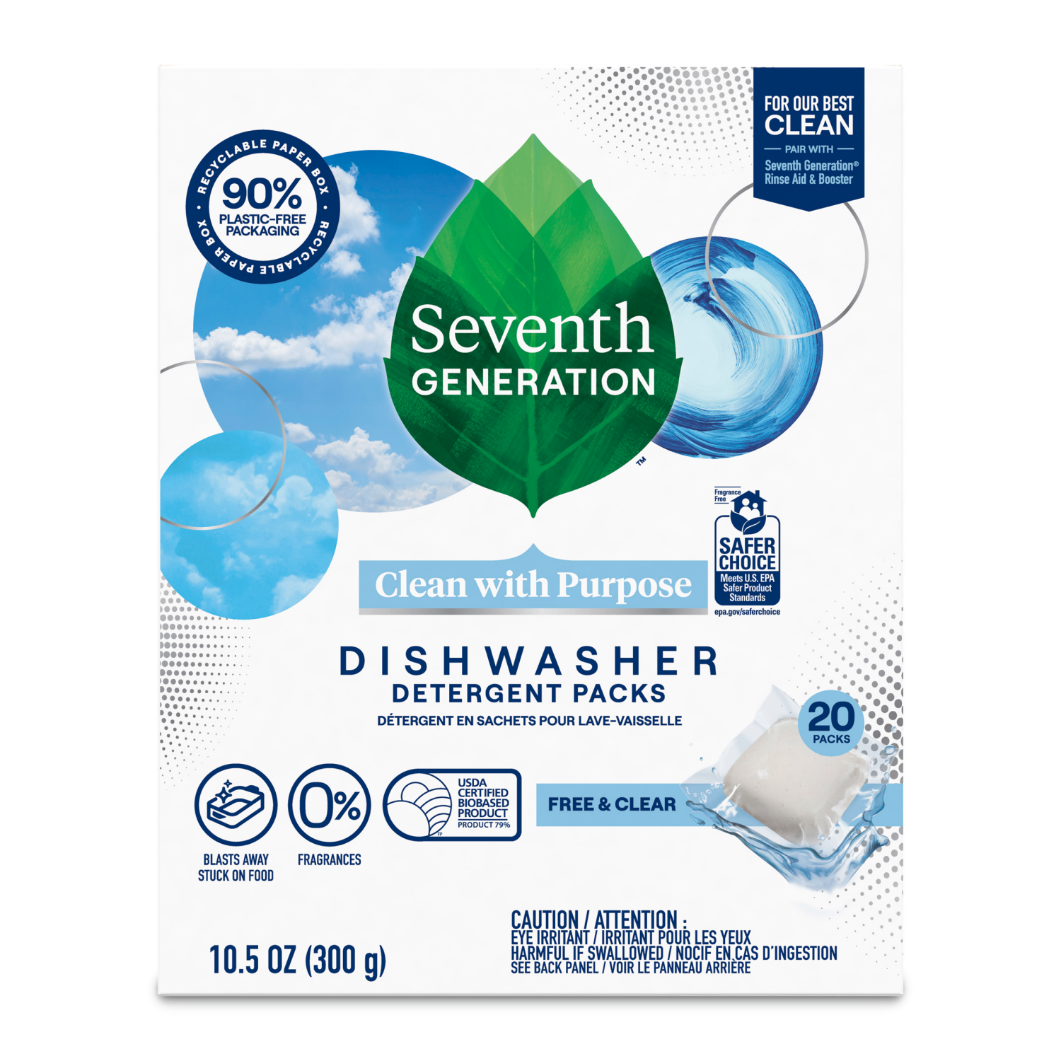 slide 4 of 5, Seventh Generation Dishwasher Detergent Packs Free & Clear, 20 count, 20 ct