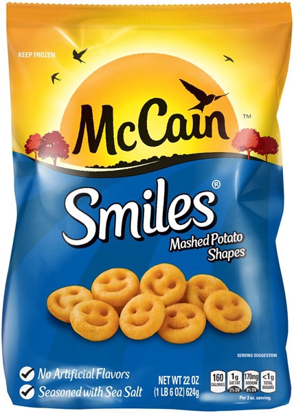 slide 1 of 9, McCain Frozen Mashed Potato Shapes, Smiles, 22 Oz, 22 oz