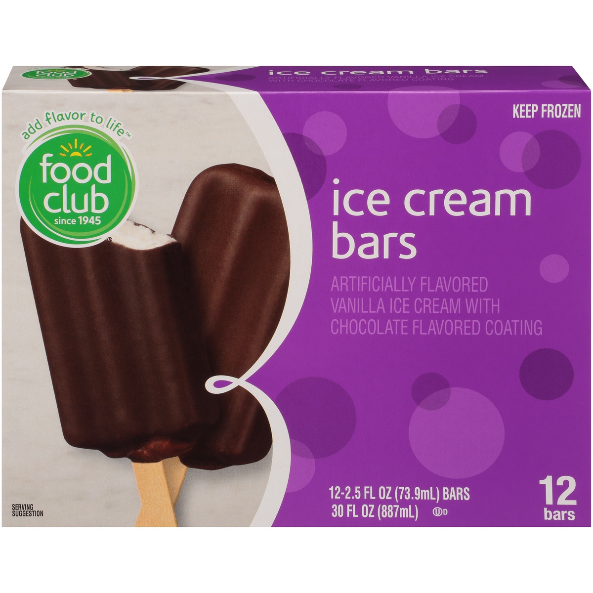 slide 1 of 1, Food Club Artificially Flavored Vanilla Ice Cream With Chocolate Flavored Coating Bars, 12 ct