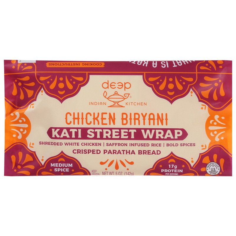 slide 1 of 1, Deep Indian Kitchen Medium Spice Chicken Biryani Kati Street Wrap 5 oz, 5 oz