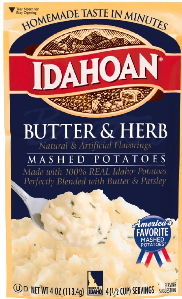 slide 1 of 1, Idahoan Butter & Herb Mashed Potatoes Pouch, 12 ct; 4 oz
