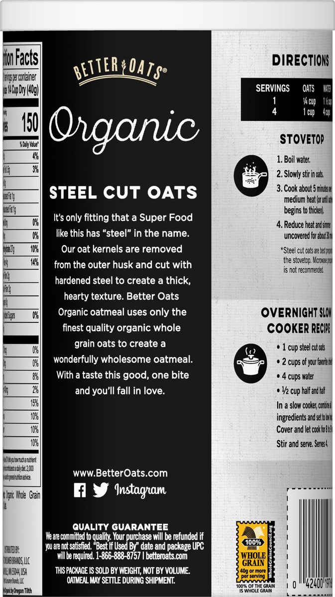 slide 3 of 13, Better Oats Organic Steel Cut Oats, 30 OZ Tub, 30 oz