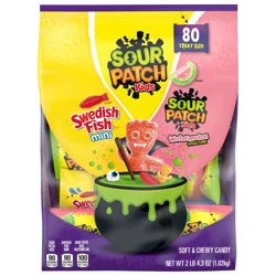 Sour Patch/Swedish Fish Red SOUR PATCH KIDS and SWEDISH FISH Mini Soft & Chewy Halloween Candy Variety Pack, Bulk Candy, 80 Trick or Treat Bags
