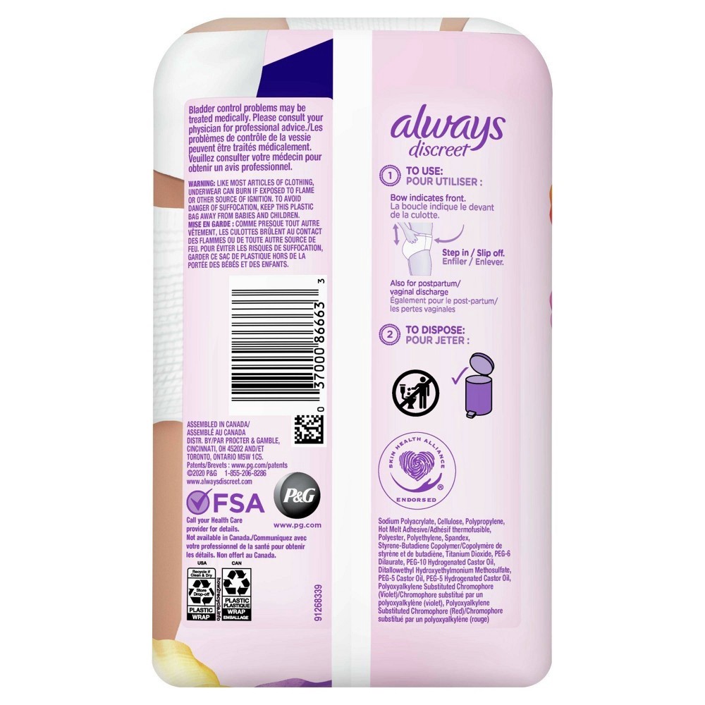 slide 9 of 10, Always Discreet for Sensitive Skin Underwear, Four Times Skin Protection, Dermatologically Tested, Fragrance-Free, Maximum Absorbency, 16 CT S/M, 16 ct