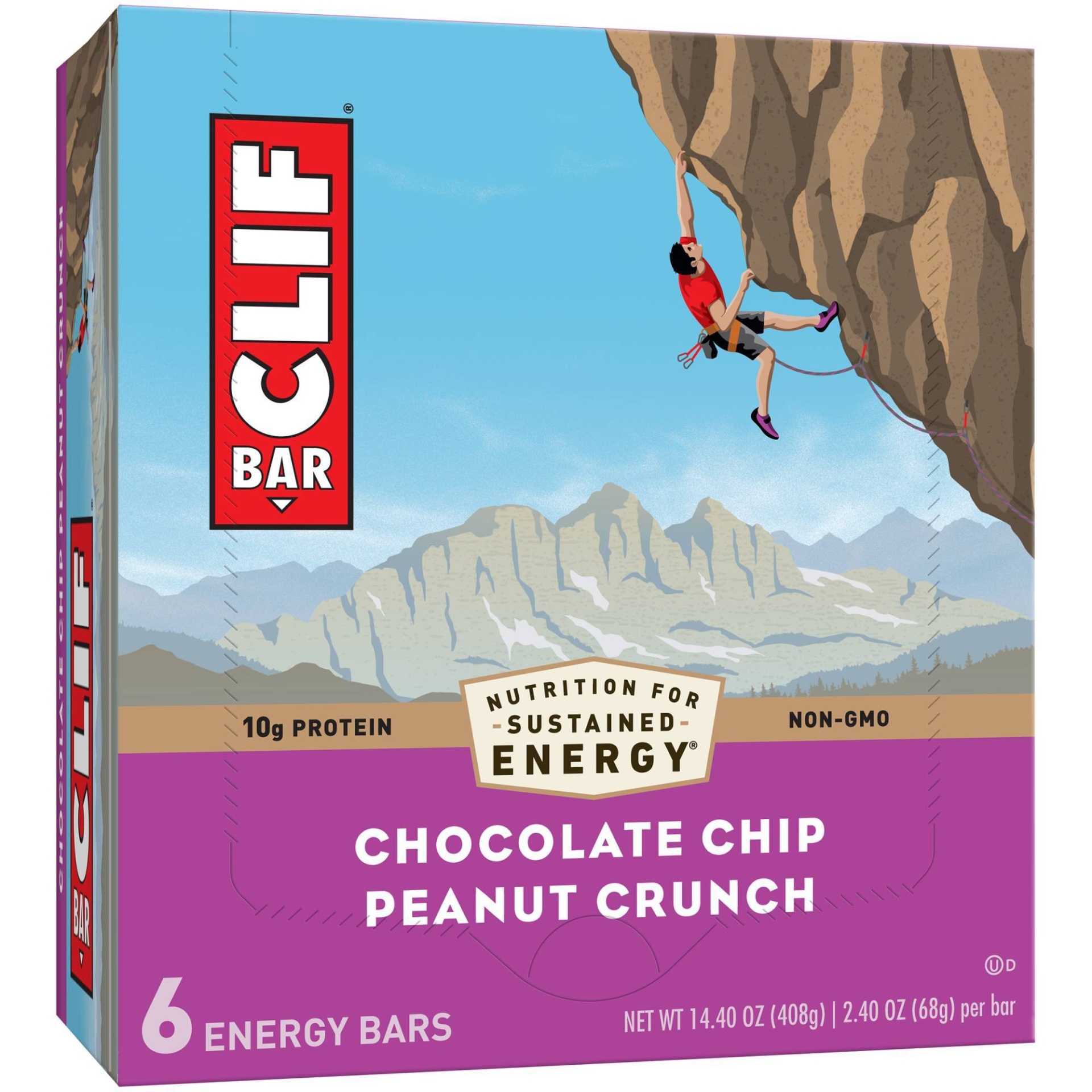 slide 1 of 10, CLIF Chocolate Chip Peanut Crunch Nutrition Bars, 6 ct