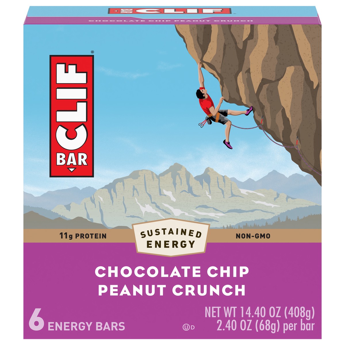 slide 6 of 11, CLIF BAR - Chocolate Chip Peanut Crunch - Made with Organic Oats - 11g Protein - Non-GMO - Plant Based - Energy Bars - 2.4 oz. (6 Pack), 14.4 oz