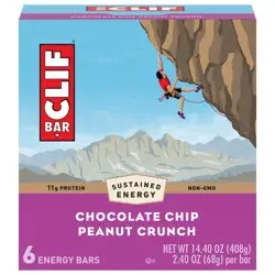 CLIF BAR - Chocolate Chip Peanut Crunch - Made with Organic Oats - 11g Protein - Non-GMO - Plant Based - Energy Bars - 2.4 oz. (6 Pack)