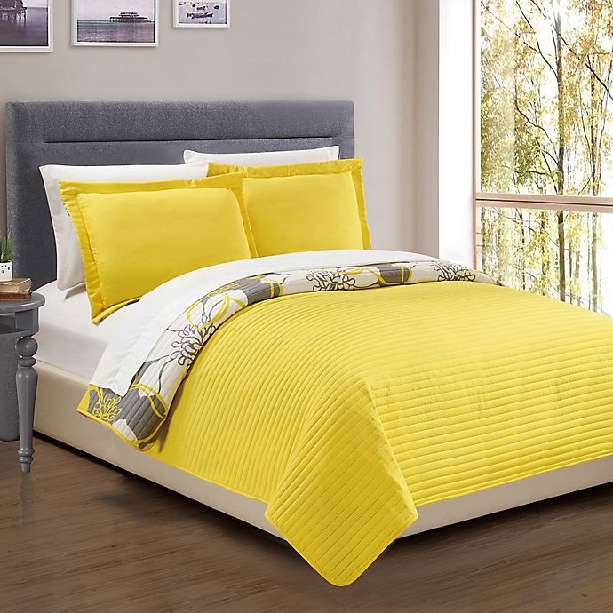 slide 2 of 2, Chic Home Chrysa Reversible Twin Quilt Set - Yellow, 2 ct