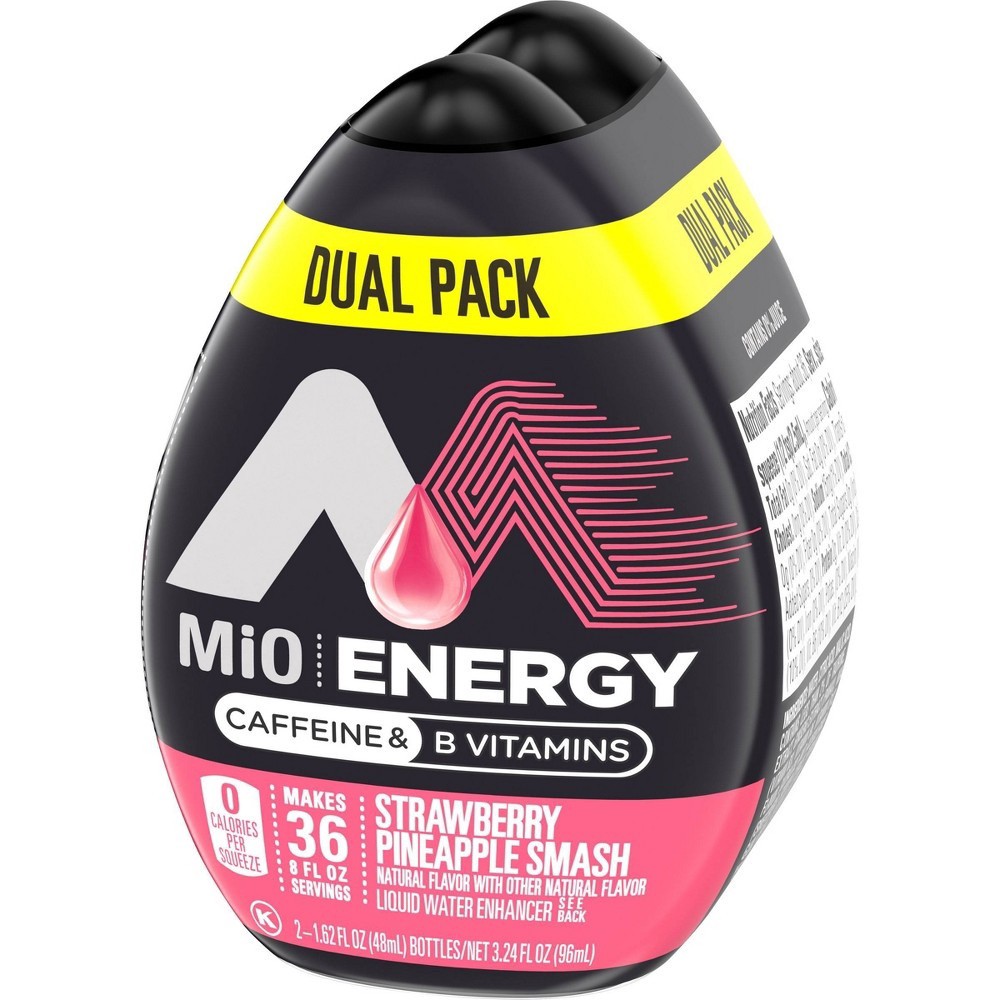 slide 9 of 9, MiO Energy Strawberry Pineapple Smash Naturally Flavored Liquid Water Enhancer with Caffeine & B Vitamins Dual Pack, 2 ct Pack, 1.62 fl oz Bottles, 2 ct