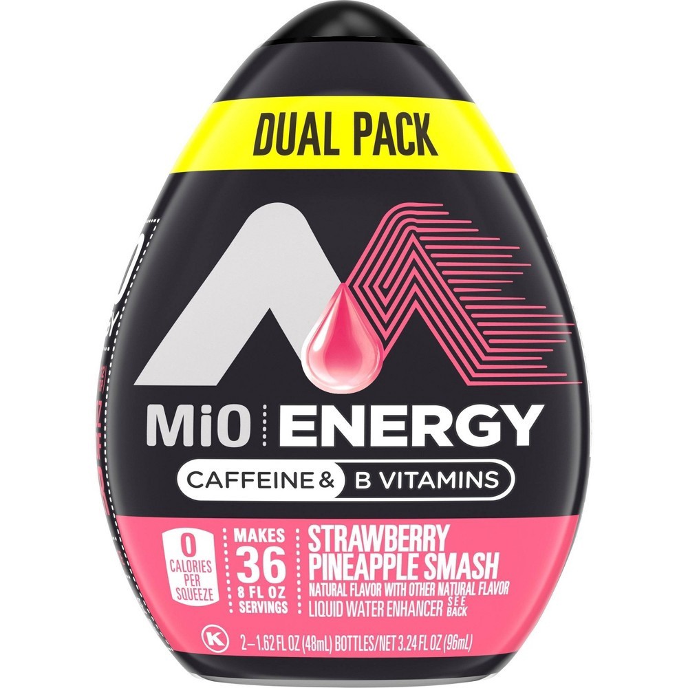 slide 2 of 9, MiO Energy Strawberry Pineapple Smash Naturally Flavored Liquid Water Enhancer with Caffeine & B Vitamins Dual Pack, 2 ct Pack, 1.62 fl oz Bottles, 2 ct