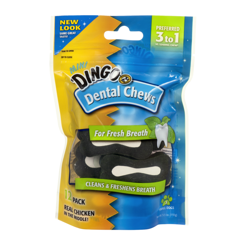 slide 1 of 1, Dingo Mini Dental Chews For Fresh Breath, 12 ct; 5.5 oz; 155 gram