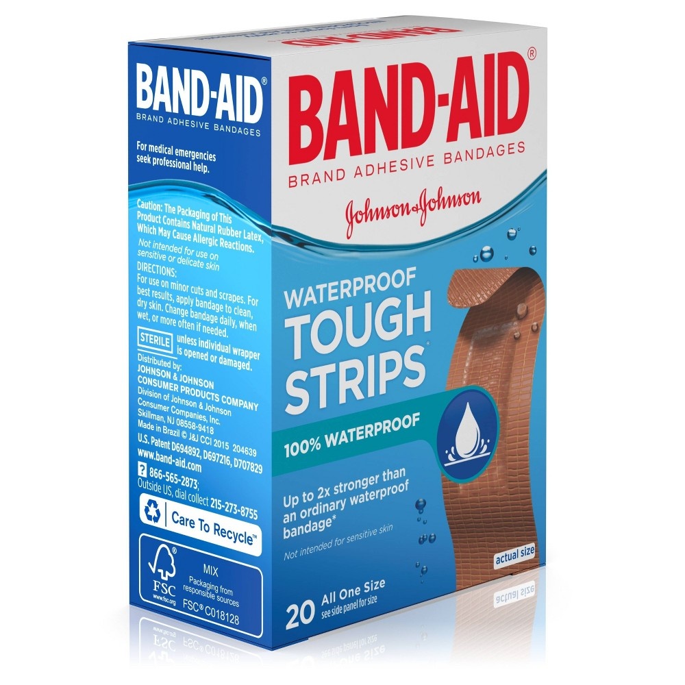 slide 4 of 10, BAND-AID Brand Water Block Tough Adhesive Bandages, All One Size, 20 Count, 20 ct