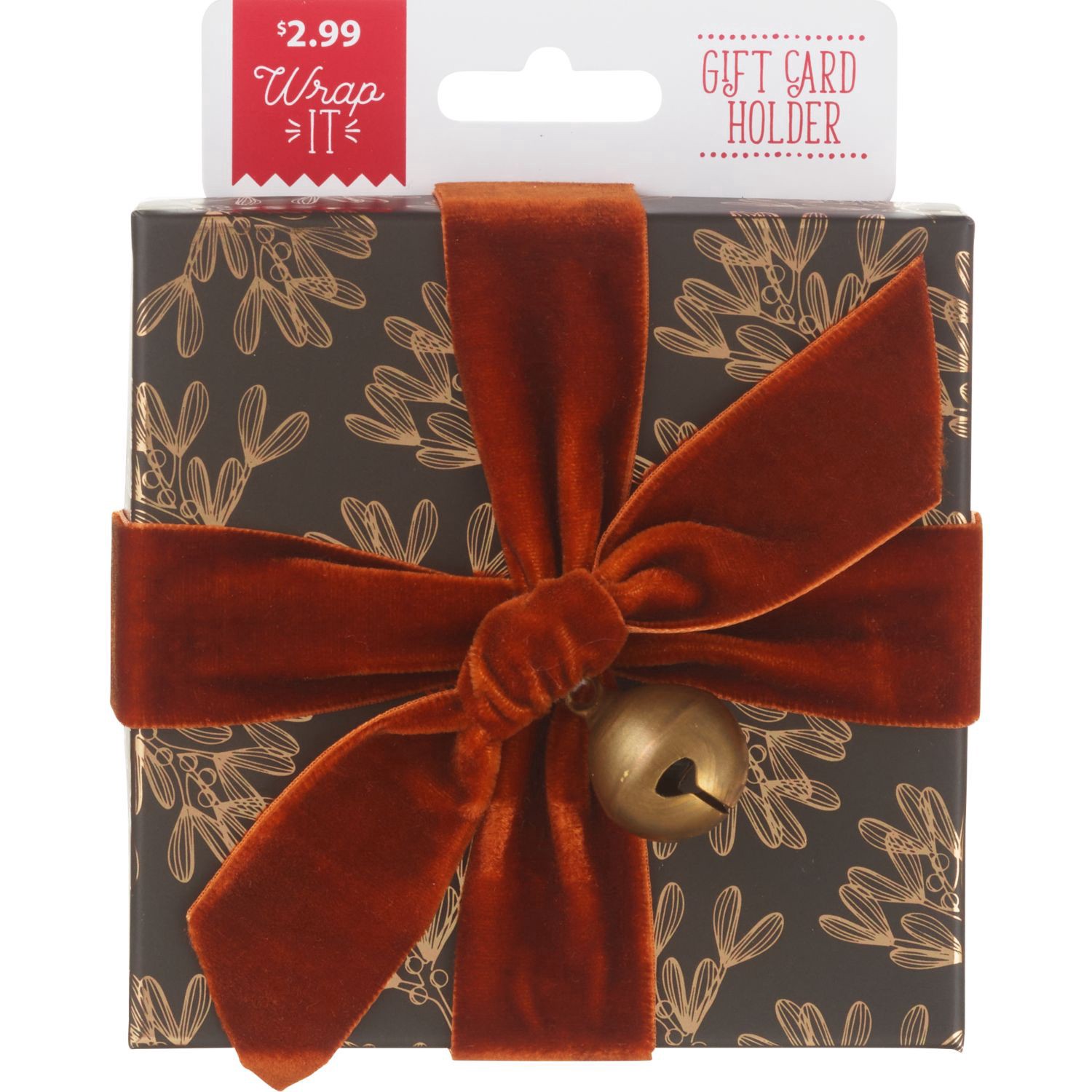 slide 1 of 1, Wrap It Gold Foliage & Jingle Bell Gift Card Box, 4 ct