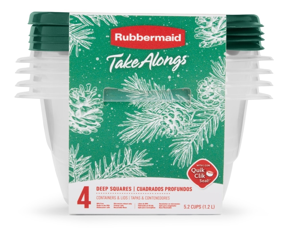 slide 1 of 1, Rubbermaid Take Alongs Deep Square Food Storage Containers 4 Pack - Clear/Pine, 4 ct