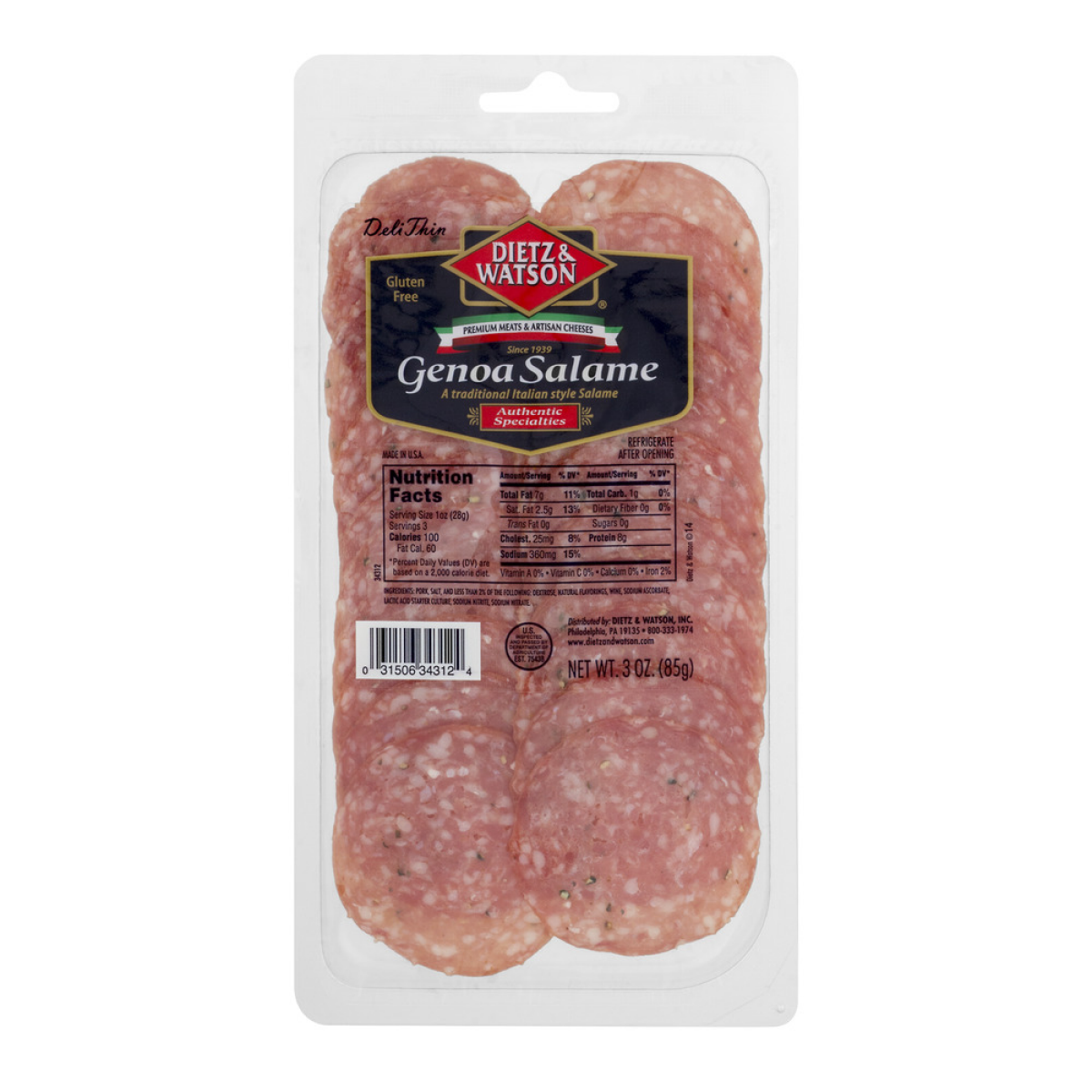 slide 1 of 1, Dietz & Watson Genoa Salame, 3 oz, 3 oz