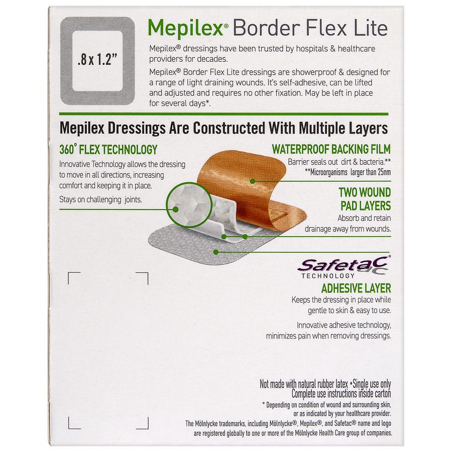 slide 4 of 5, Mepilex Border Flex Lite Light Absorbency Foam Dressing 3 ea, 3 ct