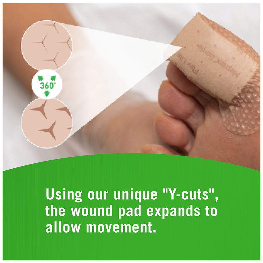 slide 5 of 5, Mepilex Border Flex Lite Light Absorbency Foam Dressing 3 ea, 3 ct