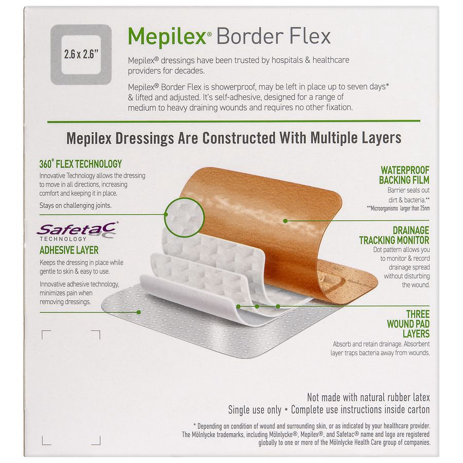 slide 2 of 5, Mepilex Border Flex Foam Dressing 3 ea, 3 ct