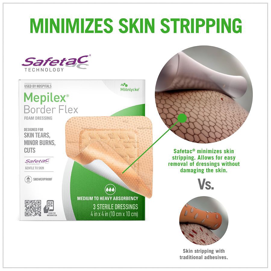slide 3 of 5, Mepilex Border Flex Foam Dressing 3 ea, 3 ct