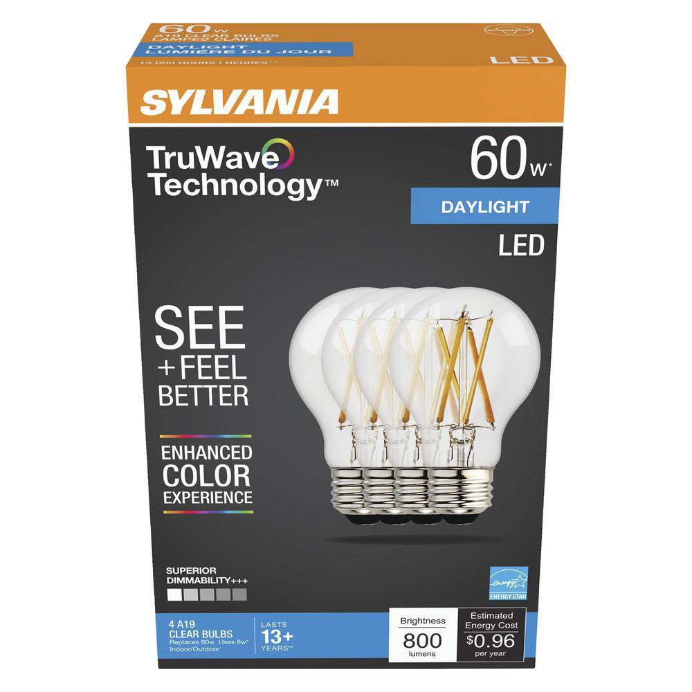 slide 1 of 1, Sylvania TruWave LED 60 Watt A19 Clear Daylight Bulbs, 4 ct
