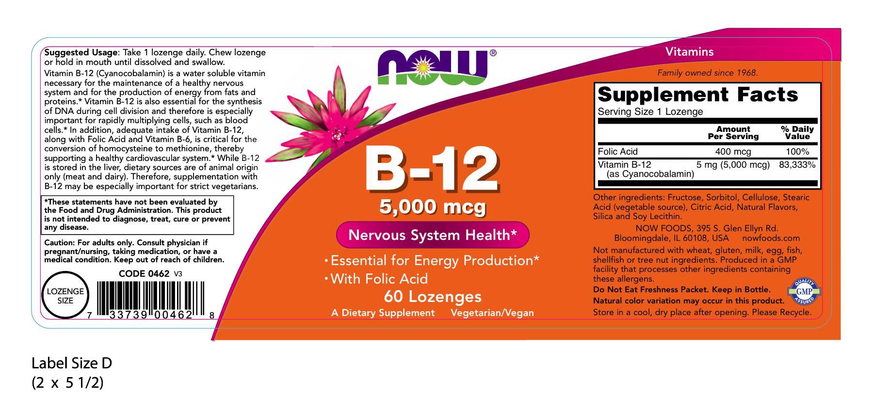 slide 2 of 2, NOW Vitamin B-12 5,000 mcg Lozenges, 60 ct
