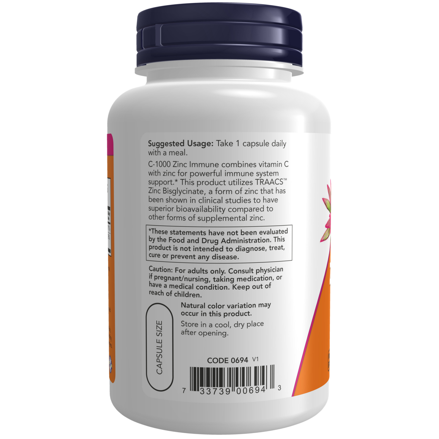 slide 2 of 3, NOW C-1000 Zinc Immune - 90 Veg Capsules, 90 ct