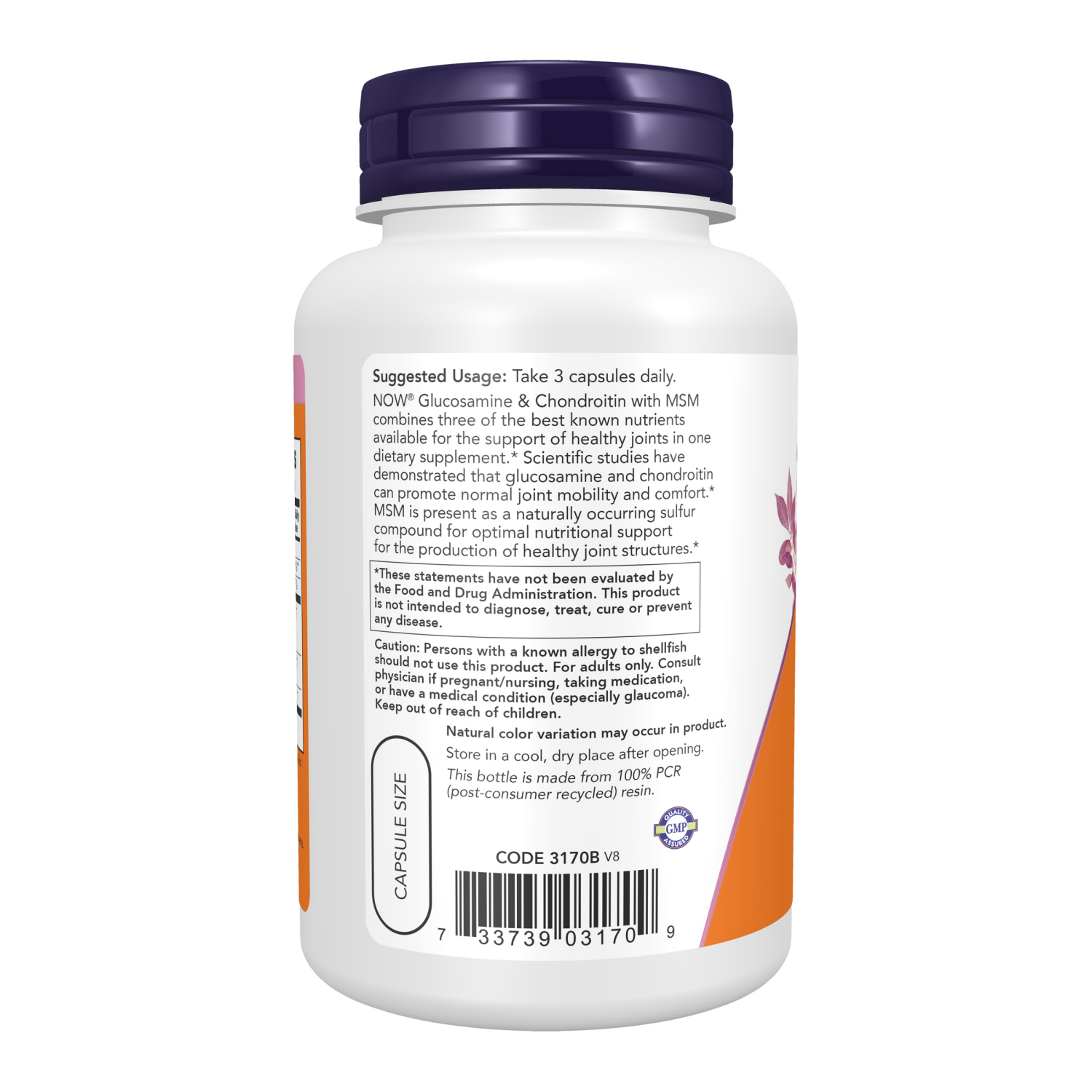 slide 3 of 4, NOW Glucosamine & Chondroitin with MSM - 90 Veg Capsules, 90 ct
