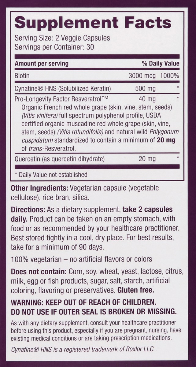 slide 2 of 5, Reserveage Nutrition Keratin Booster, 60 ct