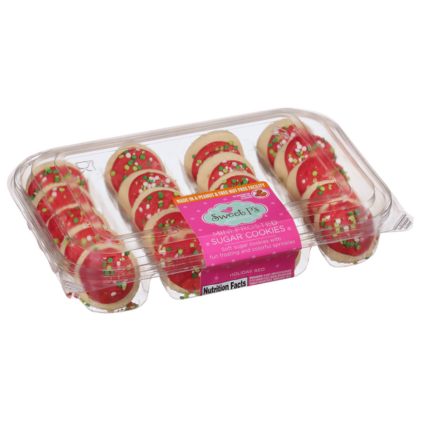 slide 1 of 1, Sweet P's Bake Shop Sugar Cookies, Frosted, Holiday Red, Mini, 10.5 oz