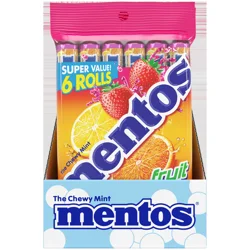 Mentos Chewy Mint Candy Roll, Fruit Flavored, Six Roll Pack, 14 Piece Rolls