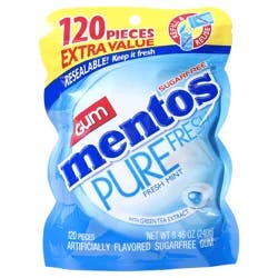 Mentos Pure Fresh Sugar-Free Chewing Gum, Xylitol, Fresh Mint Flavor, Resealable Bag, 120 Piece (Pack of 1)