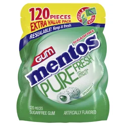 Mentos Pure Fresh Sugar-Free Chewing Gum, Spearmint - 120 Piece Bulk Resealable Bag