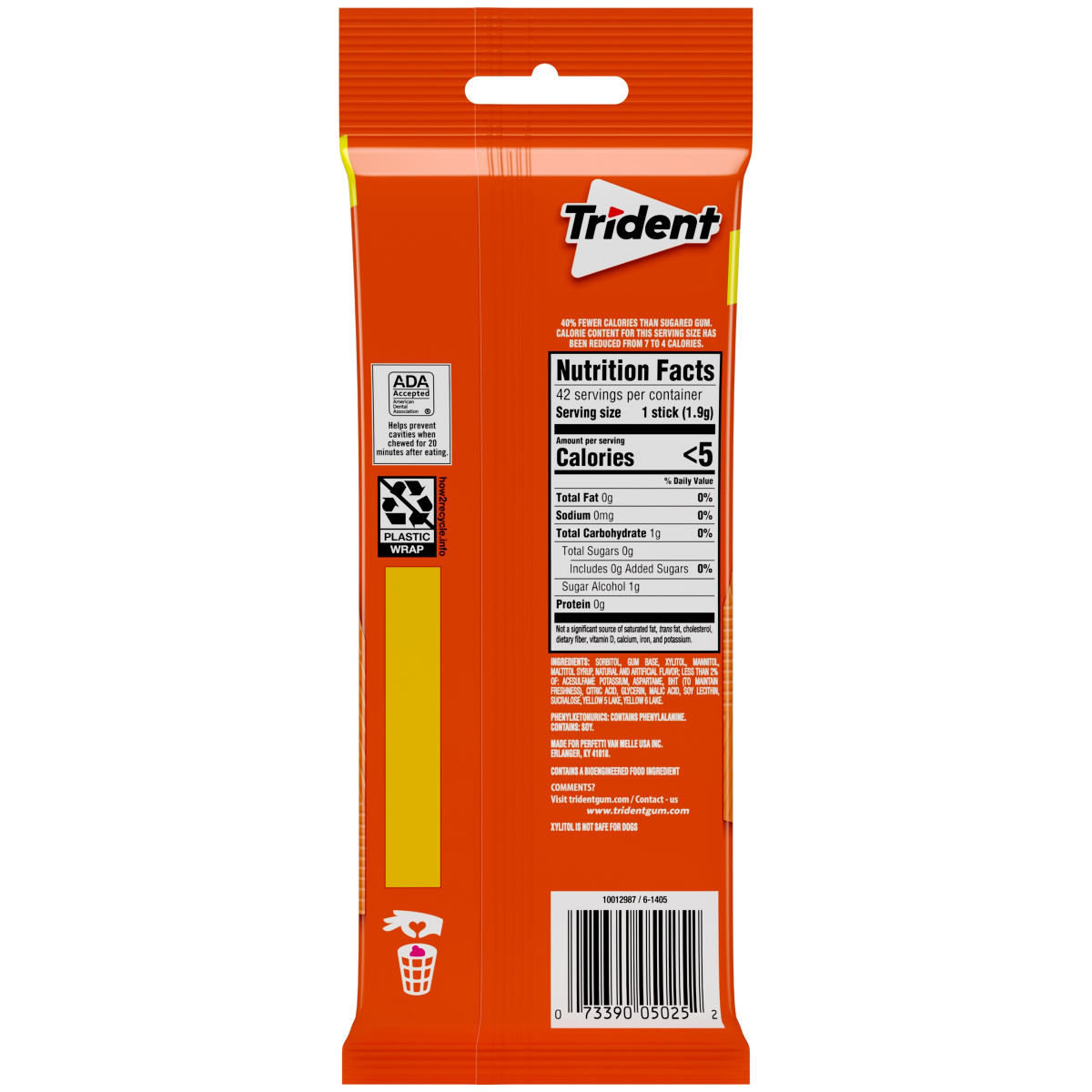 slide 2 of 2, Trident Tropical Twist Sugar Free Gum, 3 Packs of 14 Pieces (42 Total Pieces), 3 pk; 14 ct