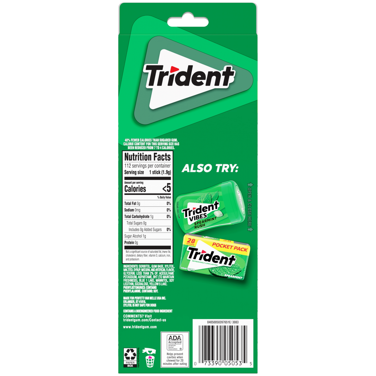 slide 2 of 2, Trident 8Pk Spearmint 112Pc, 8 ct, 112 ct