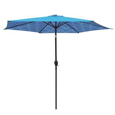 slide 1 of 1, 9' Steel Market Umbrella - Blue Damask, 1 ct