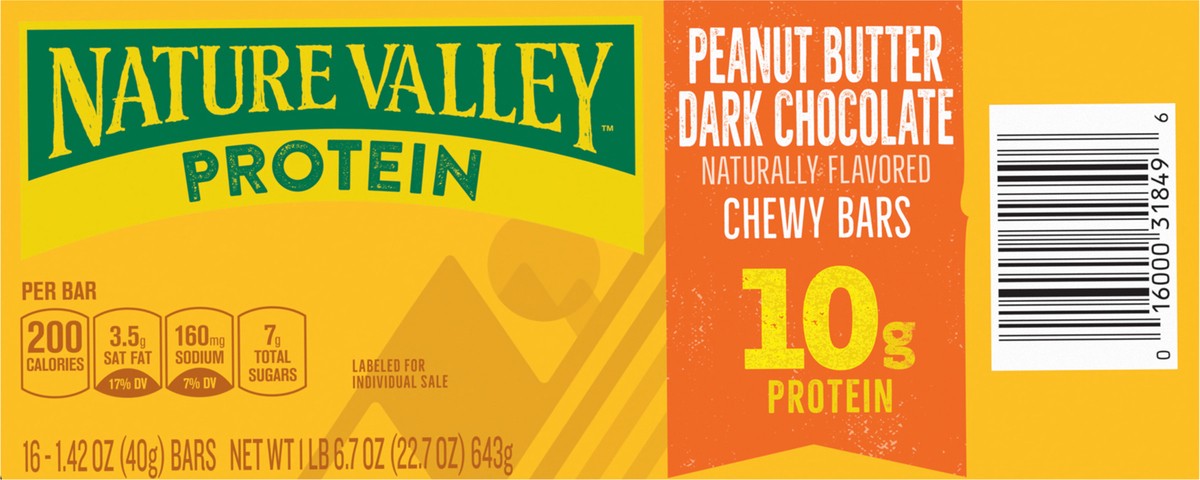 slide 9 of 14, Nature Valley Protein Granola Bars, Peanut Butter Dark Chocolate, 16 Bars, 22.72 OZ, 16 ct