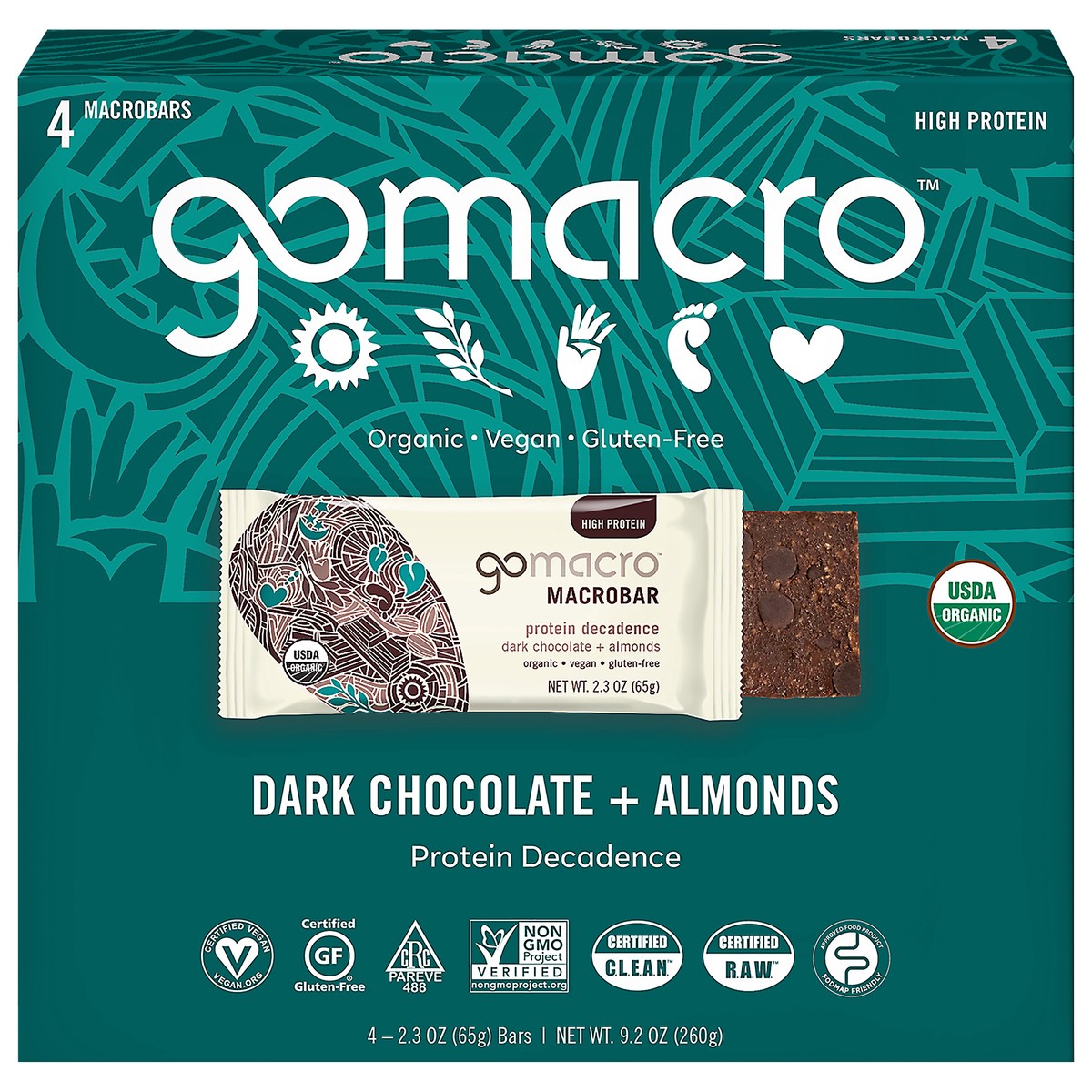 slide 1 of 10, GoMacro Macrobar Dark Chocolate And Almonds Protein Bar, 2.3 oz