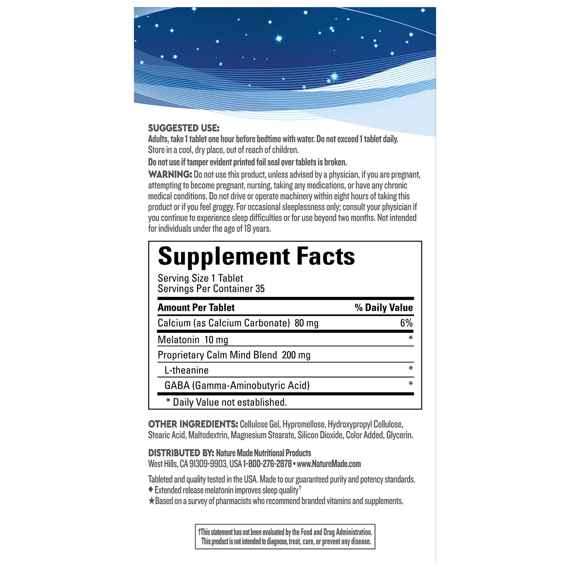 slide 5 of 6, Nature Made Wellblends Sleep Longer, Melatonin 10mg, L theanine 100 mg, and GABA 100mg, Sleep Supplement, 35 Tri-Layer Tablets, 35 ct