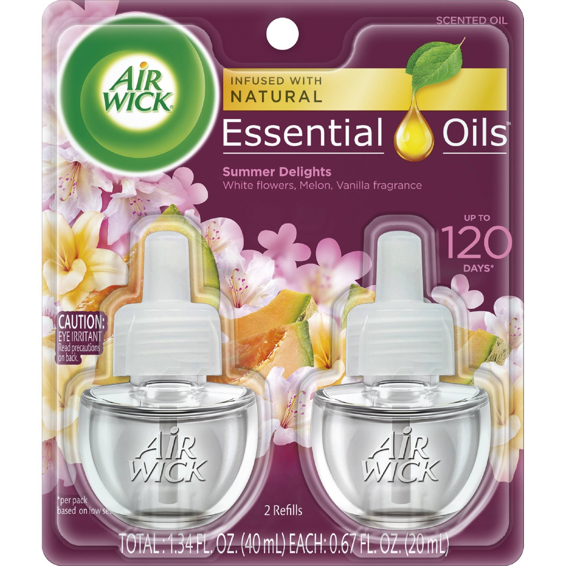 slide 1 of 3, Air Wick Life Scents Scented Oil Plug in Air Freshener Refills, Summer Delights With White Flowers, Melon & Vanilla Scent, 2 ct; 0.67 fl oz